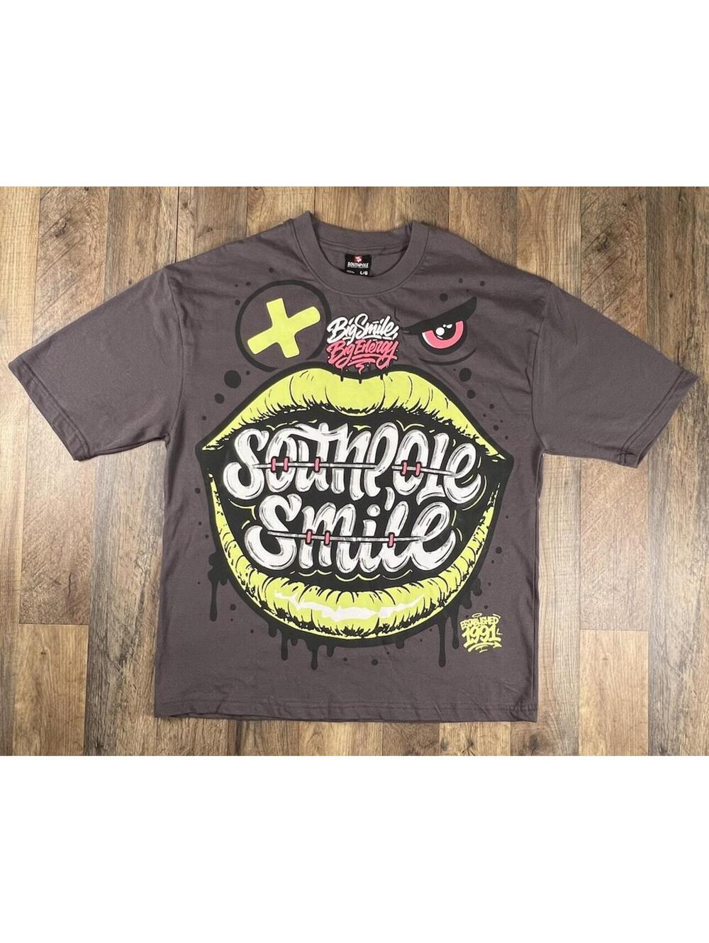 Y2k NWOT Southpole Big Smile Big Energy Gray Graphic Print Logo T-Shirt  Grill